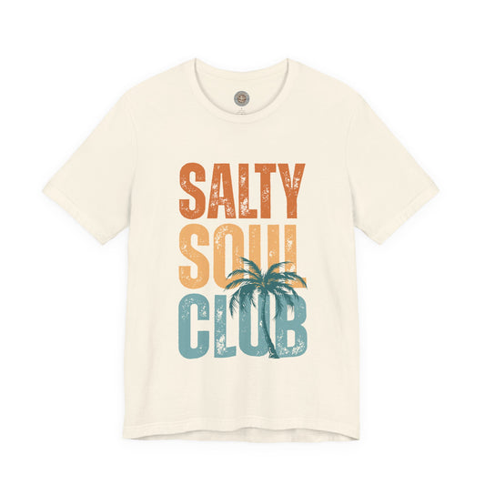 Salty Soul Club Vintage Retro Coastal T-Shirt — Distressed Text Block
