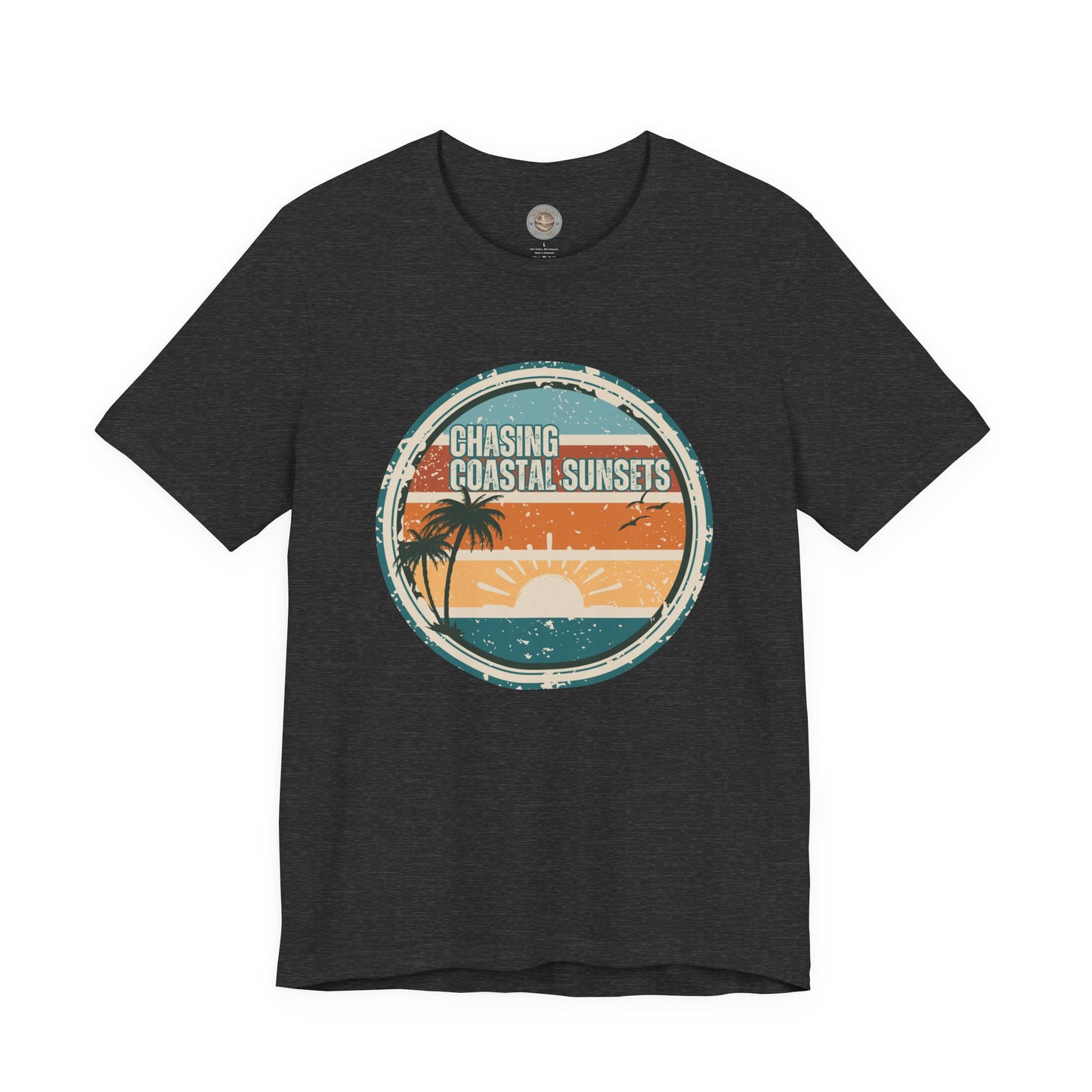 Chasing Coastal Sunsets Vintage Coastal T-Shirt — Distressed Retro Badge Tee
