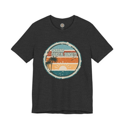 Chasing Coastal Sunsets Vintage Coastal T-Shirt — Distressed Retro Badge Tee