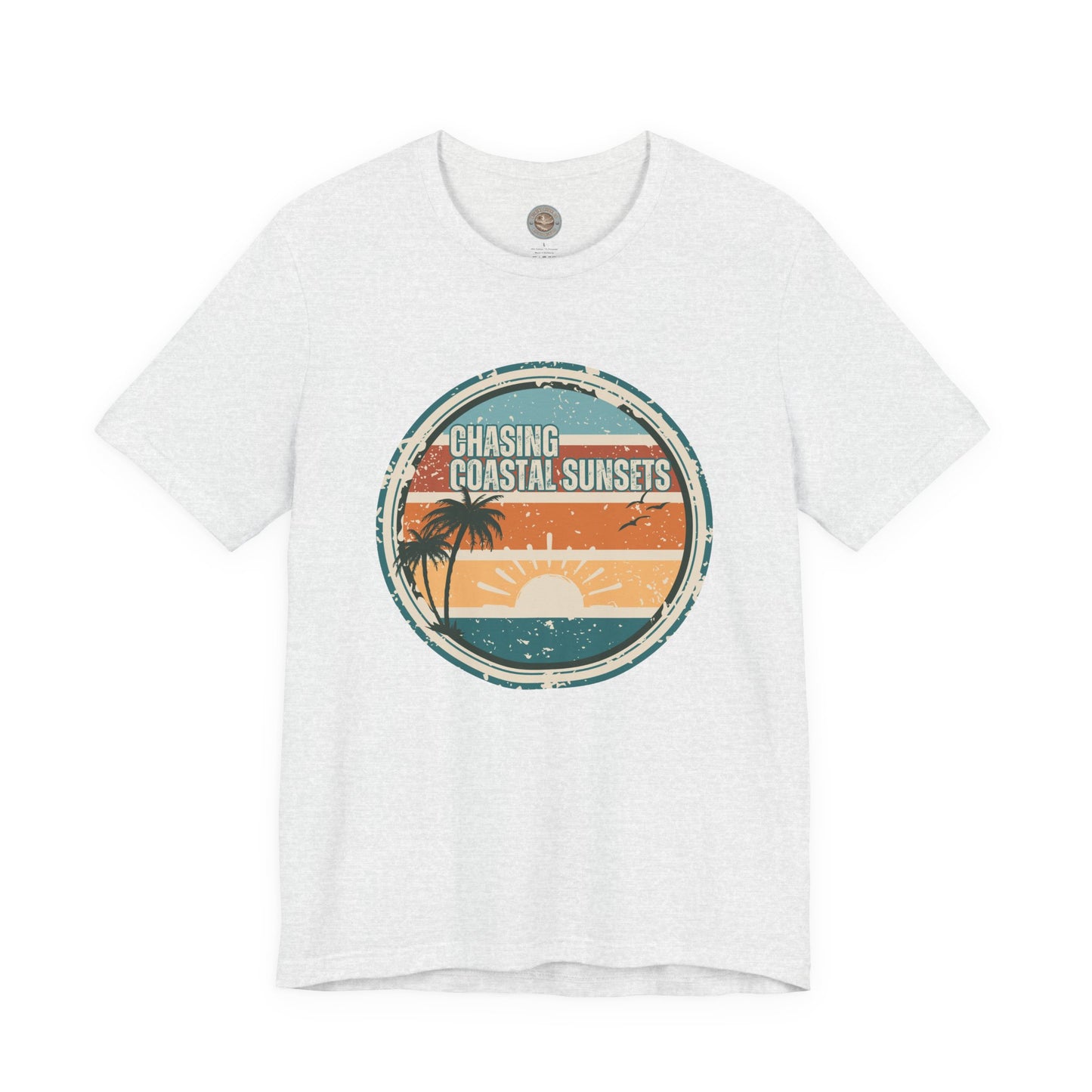 Chasing Coastal Sunsets Vintage Coastal T-Shirt — Distressed Retro Badge Tee