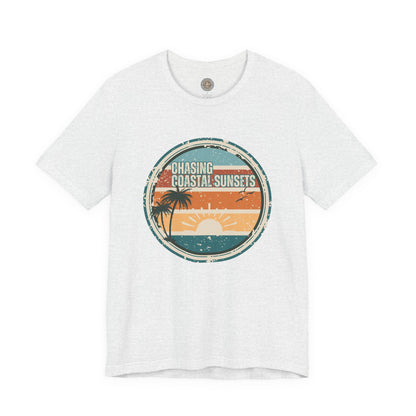 Chasing Coastal Sunsets Vintage Coastal T-Shirt — Distressed Retro Badge Tee