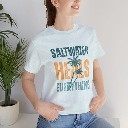 Saltwater Heals Everything Club Vintage Retro Coastal T-Shirt — Distressed Text Block