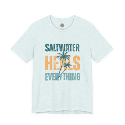 Saltwater Heals Everything Club Vintage Retro Coastal T-Shirt — Distressed Text Block