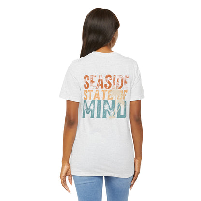 Seaside State of Mine Vintage Retro Coastal T-Shirt — Distressed Text Block Back with Logo Front