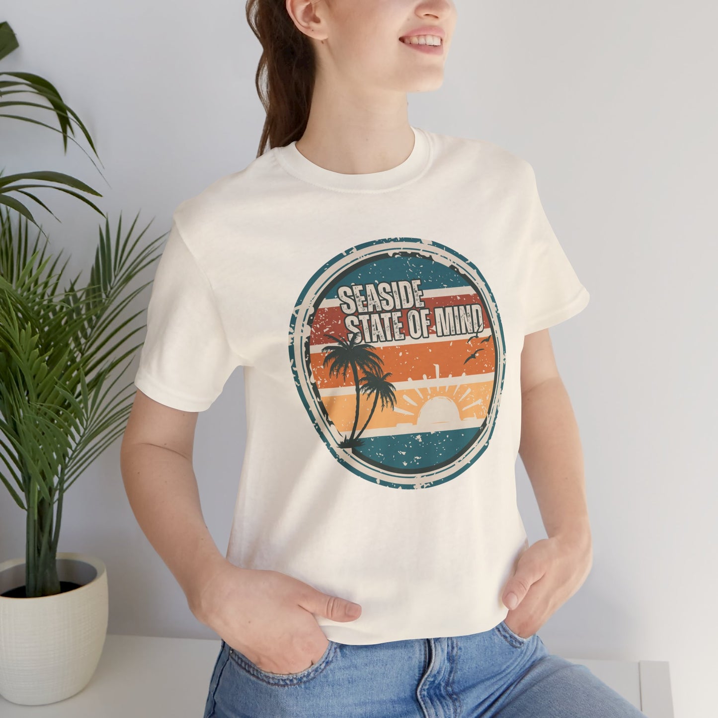 Seaside State of Mind Vintage Coastal T-Shirt — Distressed Retro Badge Tee