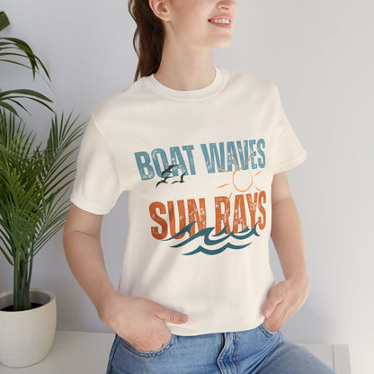 Boat Waves Sun Rays Retro Letter Block Tee
