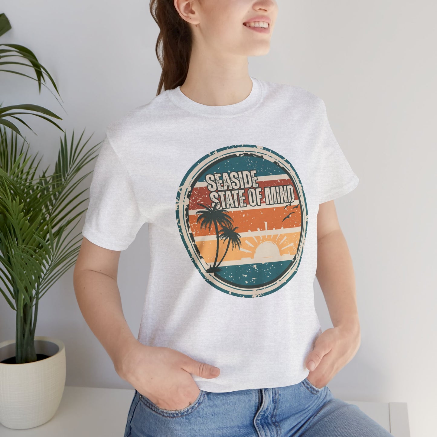 Seaside State of Mind Vintage Coastal T-Shirt — Distressed Retro Badge Tee