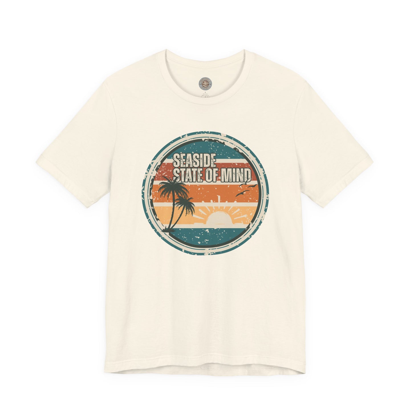 Seaside State of Mind Vintage Coastal T-Shirt — Distressed Retro Badge Tee