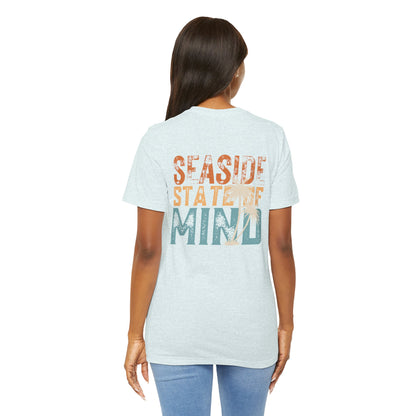 Seaside State of Mine Vintage Retro Coastal T-Shirt — Distressed Text Block Back with Logo Front