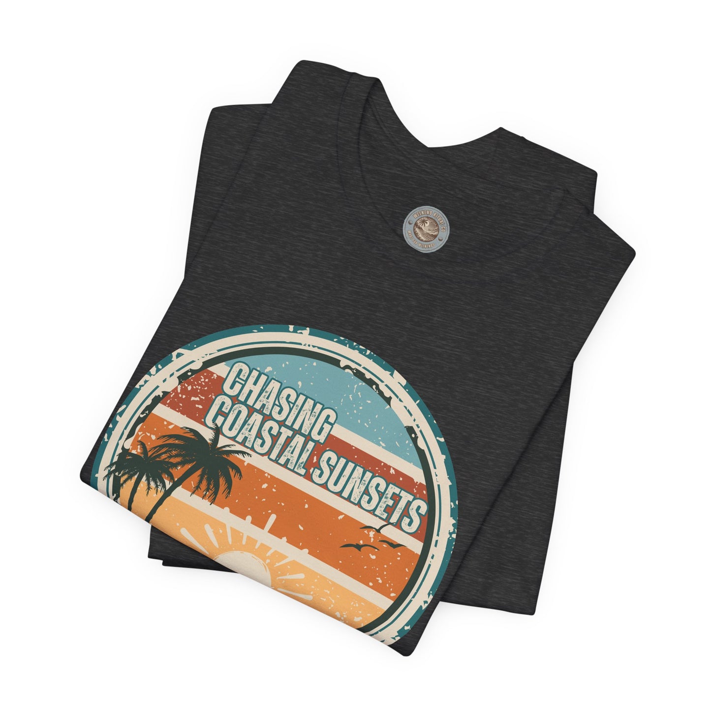 Chasing Coastal Sunsets Vintage Coastal T-Shirt — Distressed Retro Badge Tee