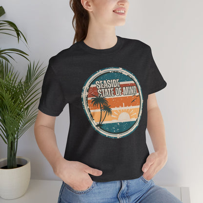 Seaside State of Mind Vintage Coastal T-Shirt — Distressed Retro Badge Tee