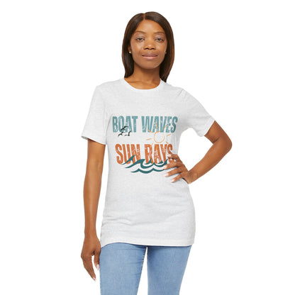 Boat Waves Sun Rays Retro Letter Block Tee