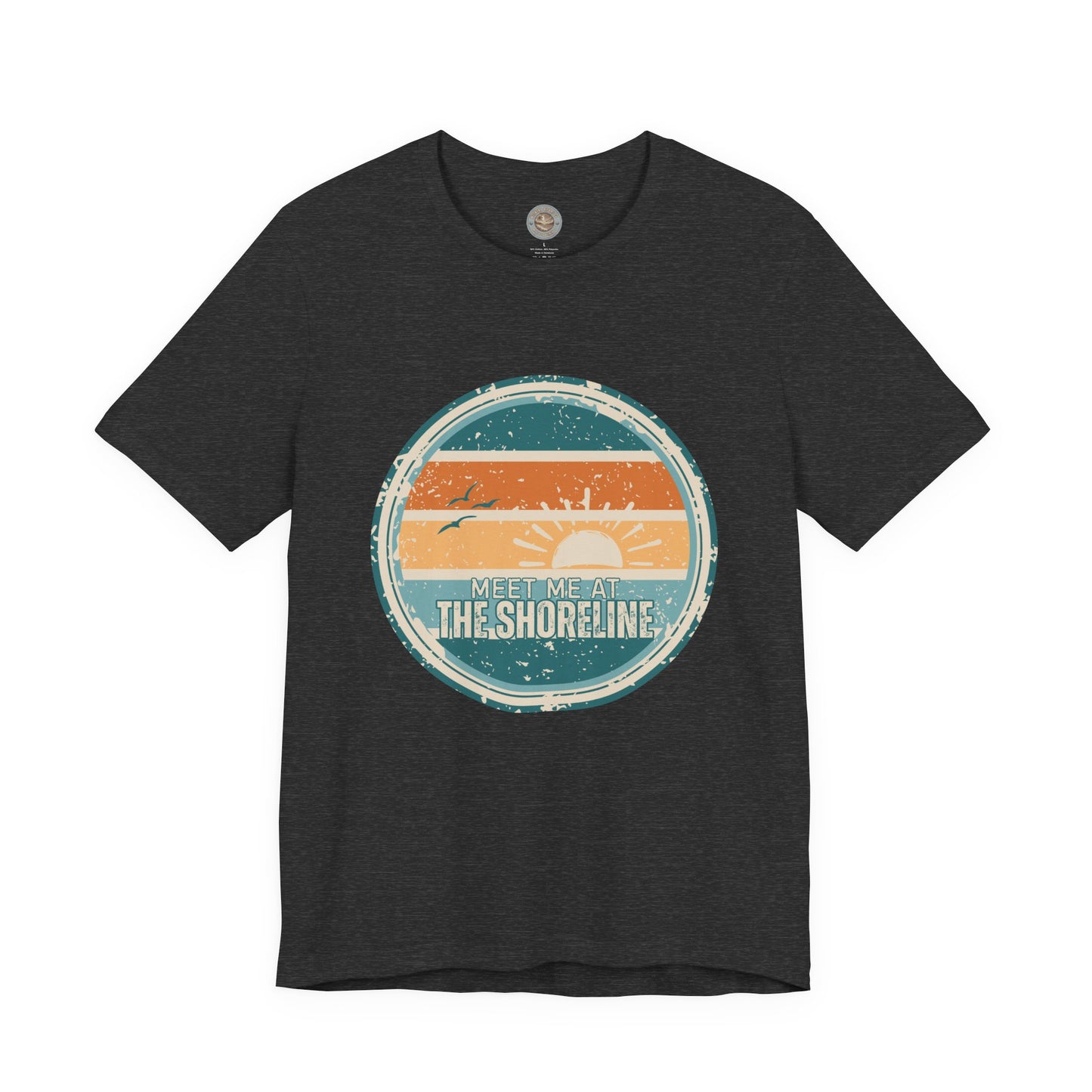Meet Me at the Shoreline Vintage Coastal T-Shirt — Distressed Retro Badge Tee