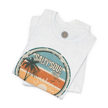 Salty Soul Club Vintage Coastal T-Shirt — Distressed Retro Badge Tee