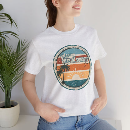 Chasing Coastal Sunsets Vintage Coastal T-Shirt — Distressed Retro Badge Tee