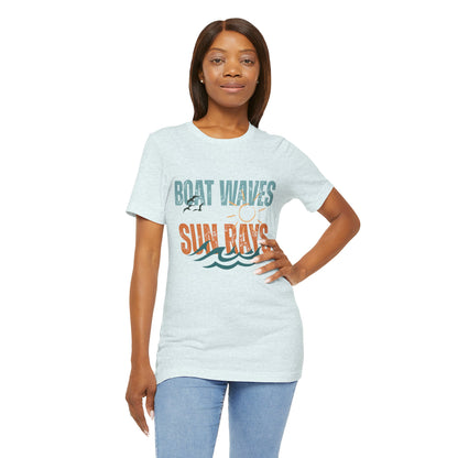 Boat Waves Sun Rays Retro Letter Block Tee