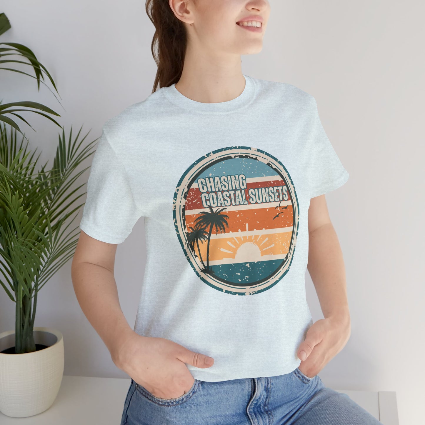Chasing Coastal Sunsets Vintage Coastal T-Shirt — Distressed Retro Badge Tee
