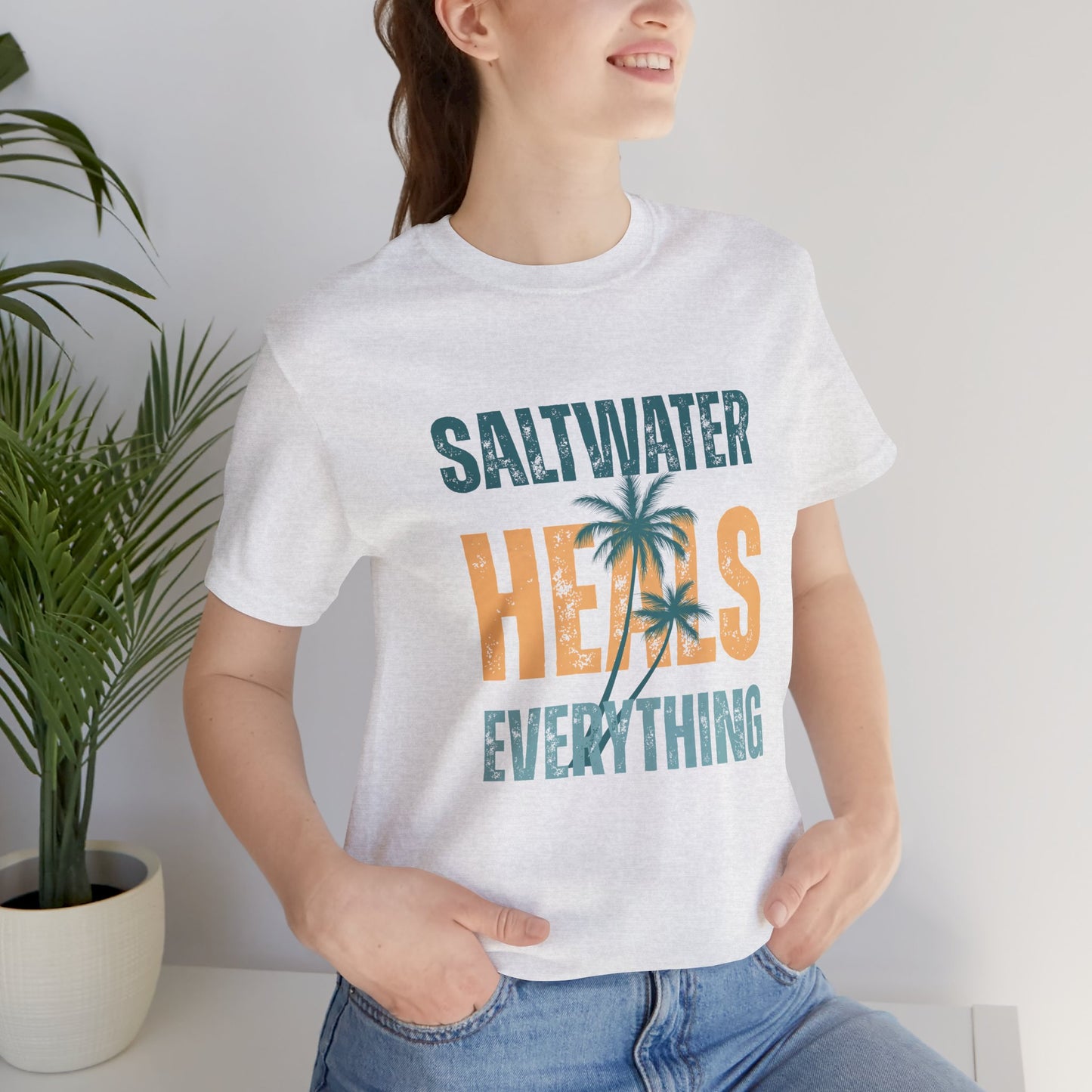 Saltwater Heals Everything Club Vintage Retro Coastal T-Shirt — Distressed Text Block