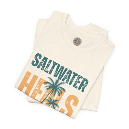 Saltwater Heals Everything Club Vintage Retro Coastal T-Shirt — Distressed Text Block