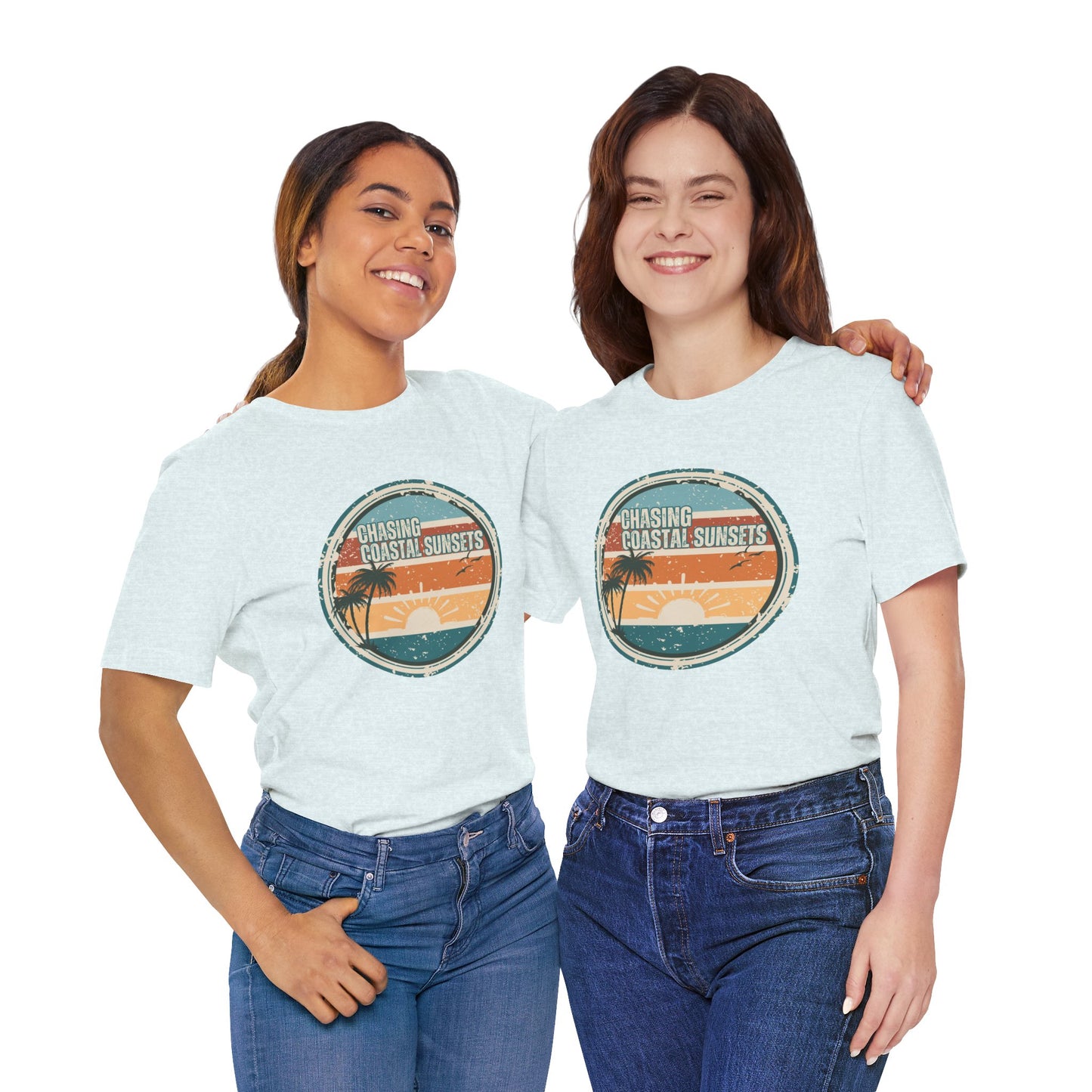 Chasing Coastal Sunsets Vintage Coastal T-Shirt — Distressed Retro Badge Tee