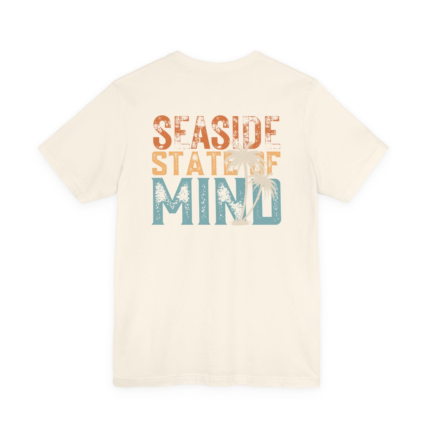 Seaside State of Mine Vintage Retro Coastal T-Shirt — Distressed Text Block Back with Logo Front