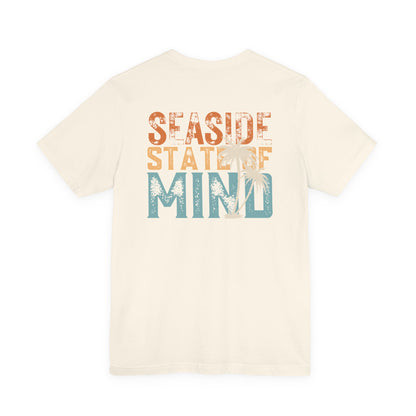 Seaside State of Mine Vintage Retro Coastal T-Shirt — Distressed Text Block Back with Logo Front