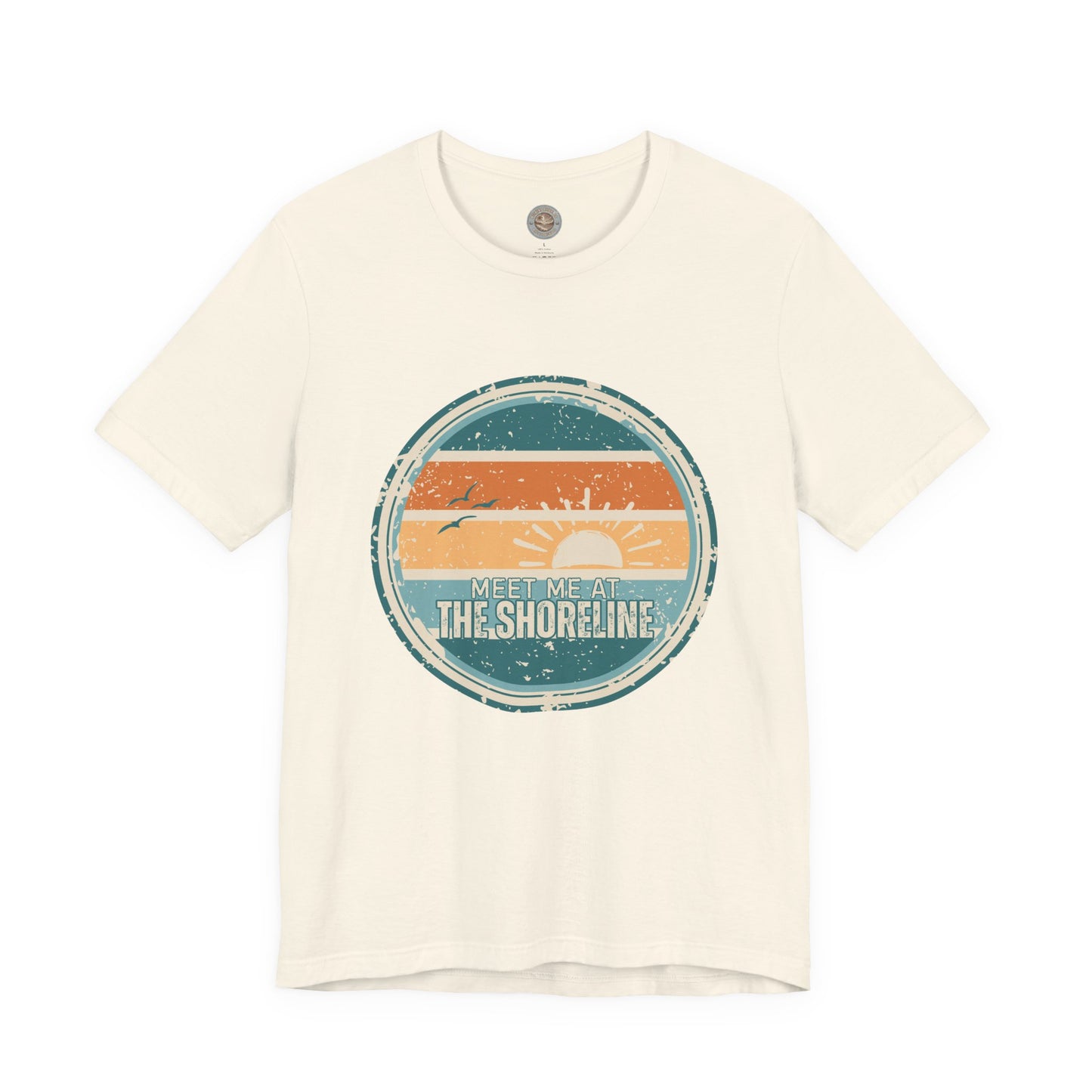 Meet Me at the Shoreline Vintage Coastal T-Shirt — Distressed Retro Badge Tee