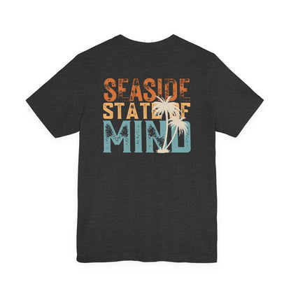 Seaside State of Mine Vintage Retro Coastal T-Shirt — Distressed Text Block Back with Logo Front