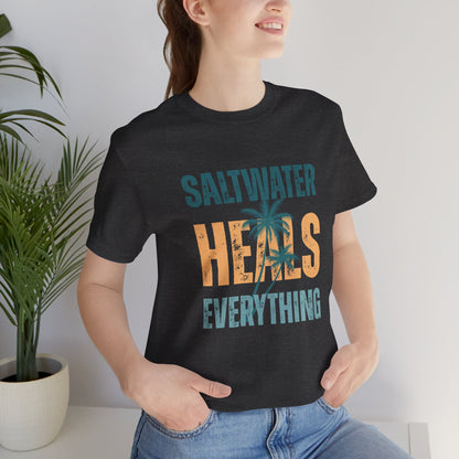 Saltwater Heals Everything Club Vintage Retro Coastal T-Shirt — Distressed Text Block