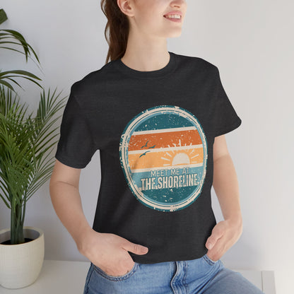 Meet Me at the Shoreline Vintage Coastal T-Shirt — Distressed Retro Badge Tee