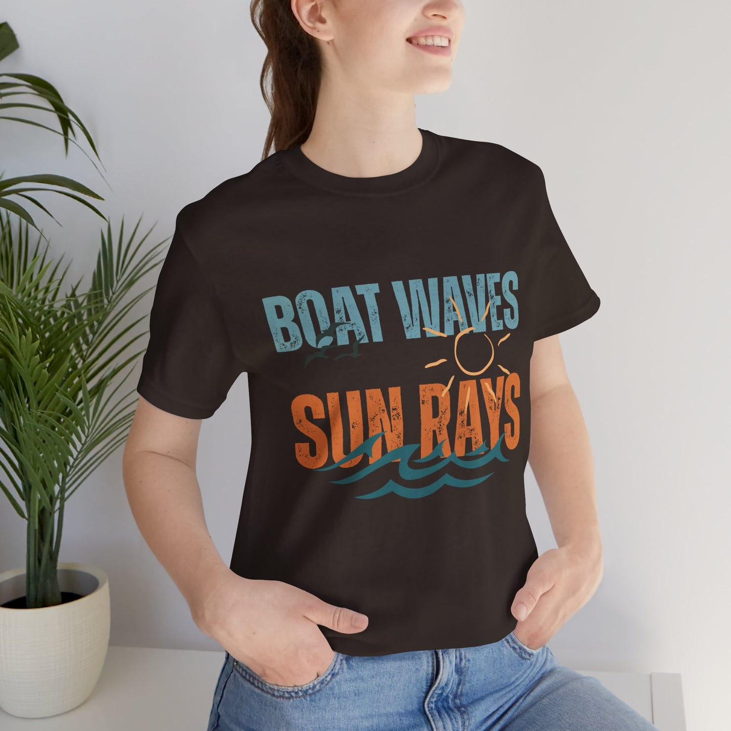 Boat Waves Sun Rays Retro Letter Block Tee