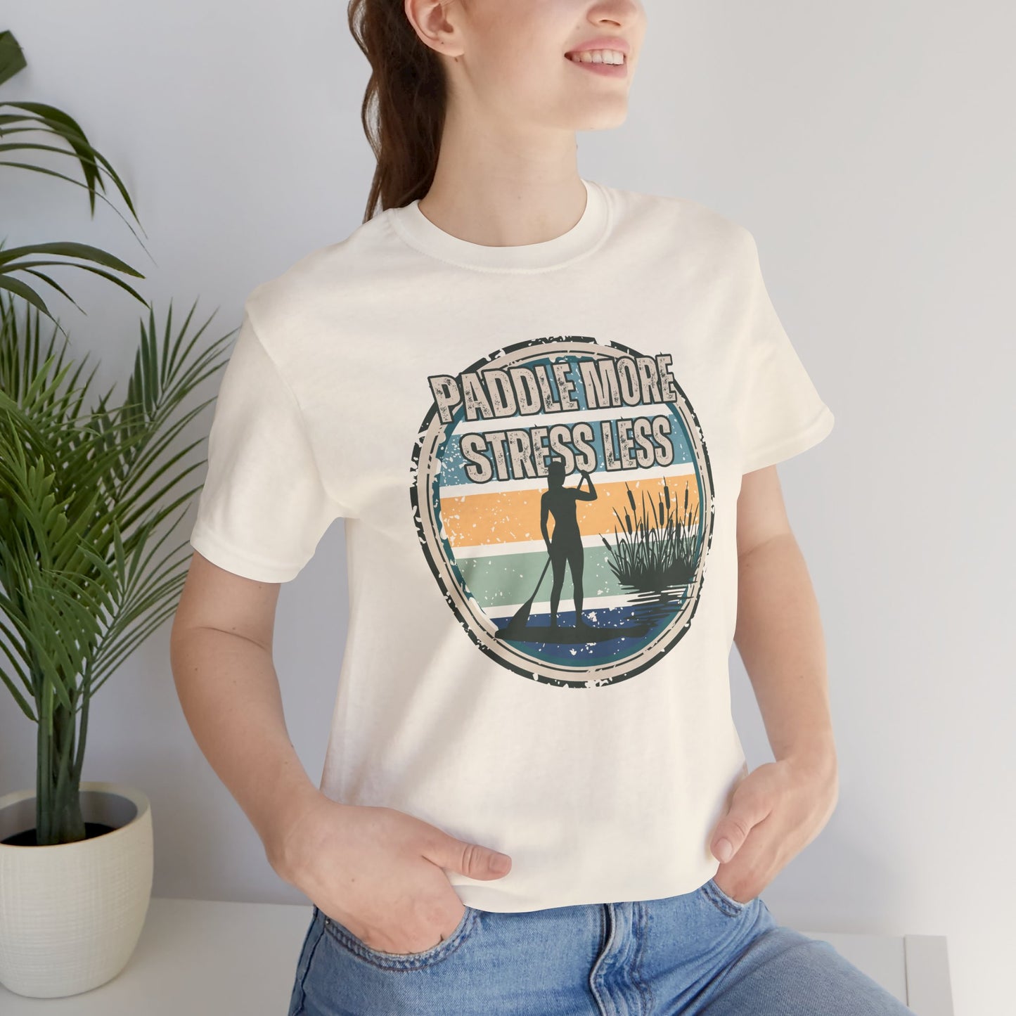 Paddle More Stress Less Retro Badge T-Shirt