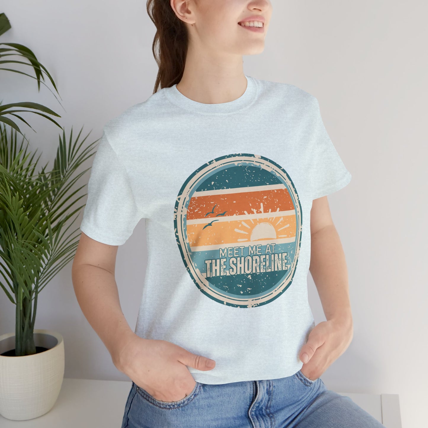 Meet Me at the Shoreline Vintage Coastal T-Shirt — Distressed Retro Badge Tee