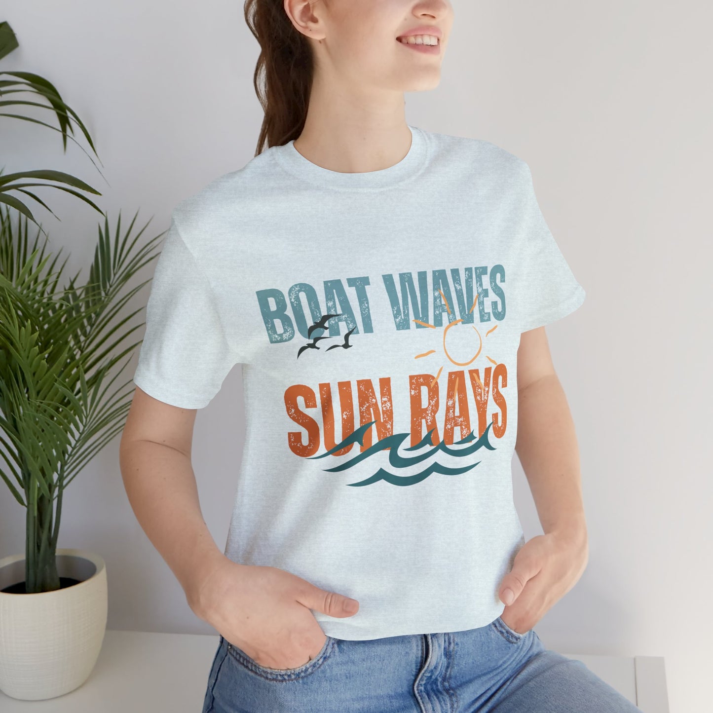 Boat Waves Sun Rays Retro Letter Block Tee