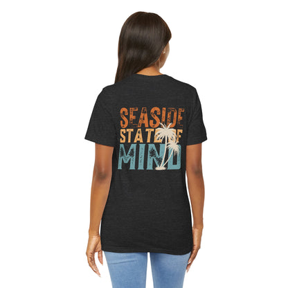 Seaside State of Mine Vintage Retro Coastal T-Shirt — Distressed Text Block Back with Logo Front