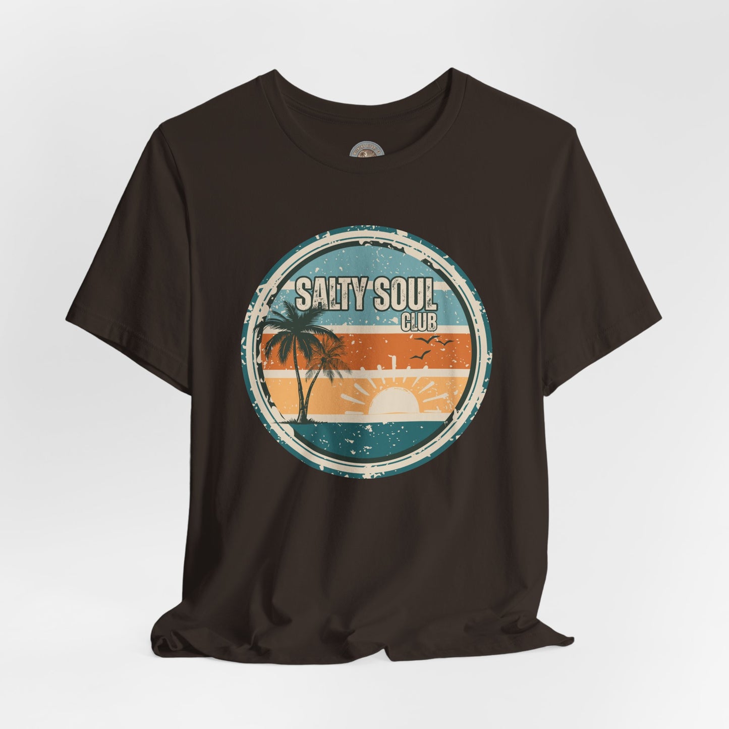 Salty Soul Club Vintage Coastal T-Shirt — Distressed Retro Badge Tee