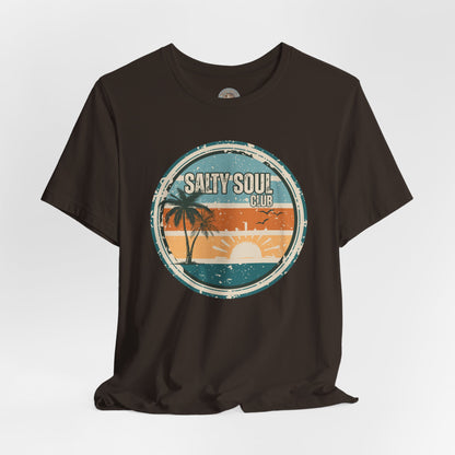 Salty Soul Club Vintage Coastal T-Shirt — Distressed Retro Badge Tee