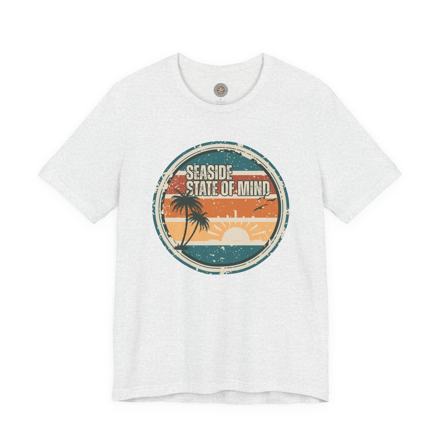 Seaside State of Mind Vintage Coastal T-Shirt — Distressed Retro Badge Tee