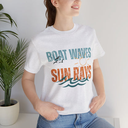 Boat Waves Sun Rays Retro Letter Block Tee