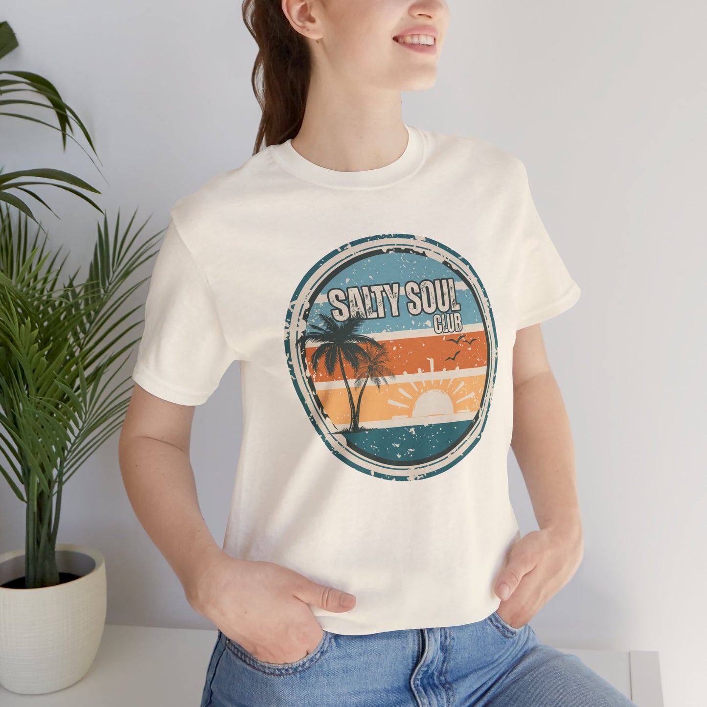 Salty Soul Club Vintage Coastal T-Shirt — Distressed Retro Badge Tee