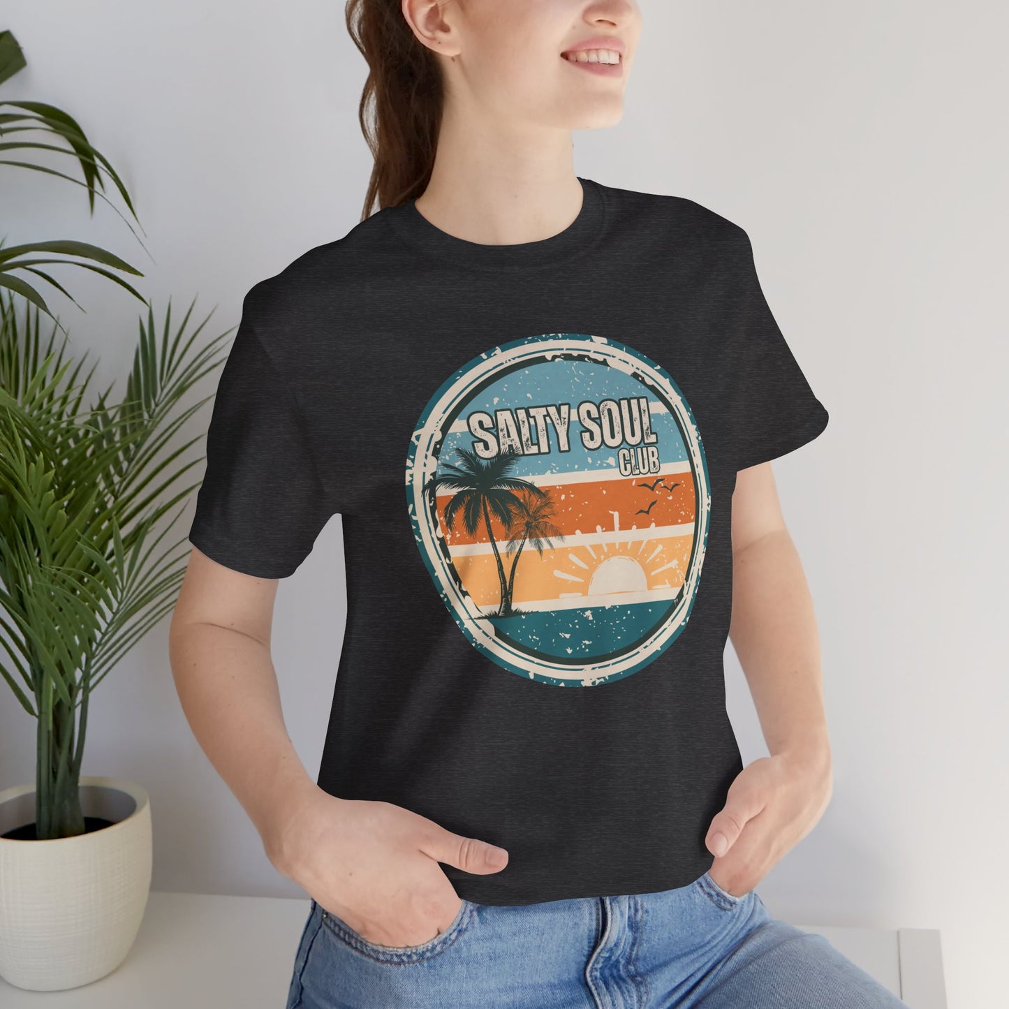 Salty Soul Club Vintage Coastal T-Shirt — Distressed Retro Badge Tee