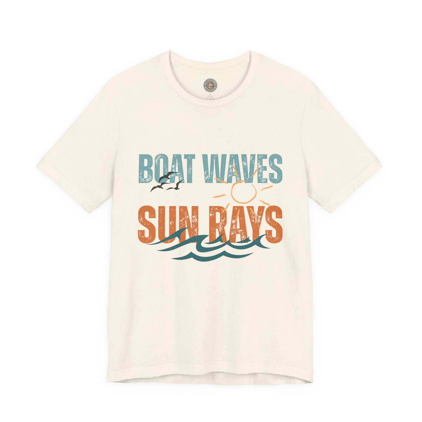 Boat Waves Sun Rays Retro Letter Block Tee