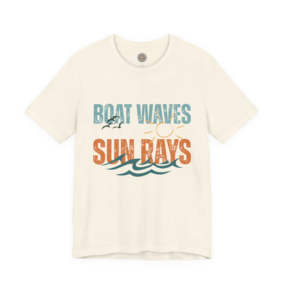 Boat Waves Sun Rays Retro Letter Block Tee