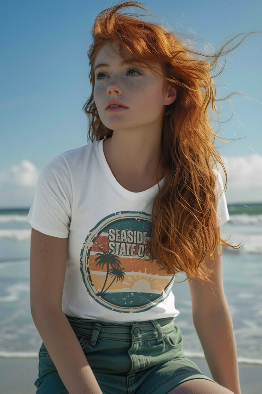 Seaside State of Mind Vintage Coastal T-Shirt — Distressed Retro Badge Tee