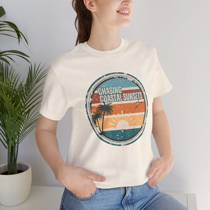 Chasing Coastal Sunsets Vintage Coastal T-Shirt — Distressed Retro Badge Tee