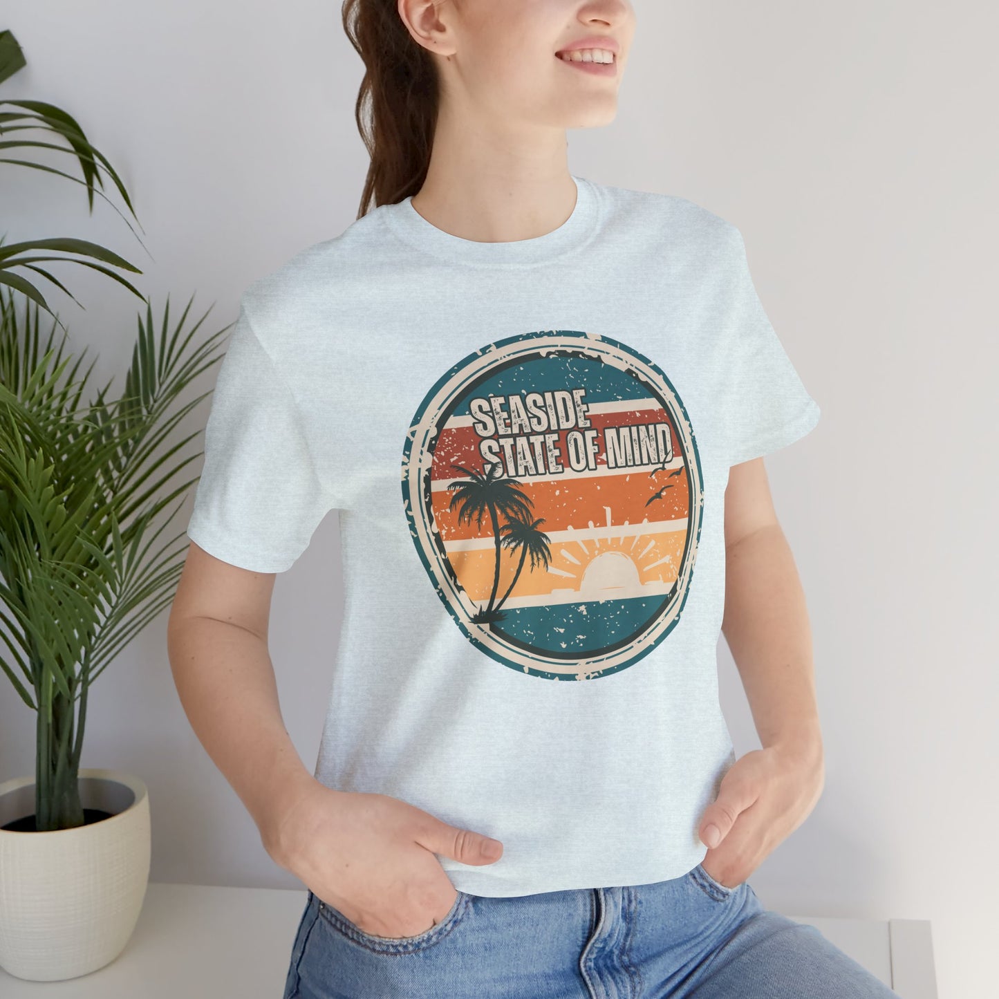 Seaside State of Mind Vintage Coastal T-Shirt — Distressed Retro Badge Tee