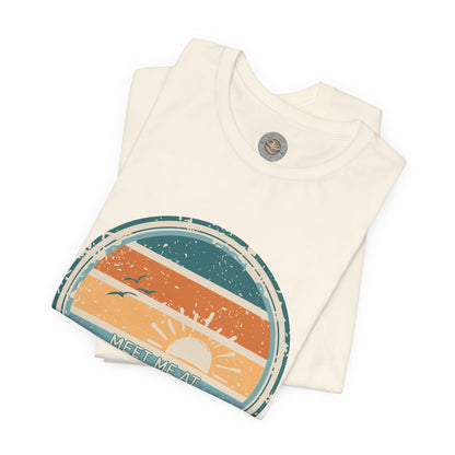 Meet Me at the Shoreline Vintage Coastal T-Shirt — Distressed Retro Badge Tee