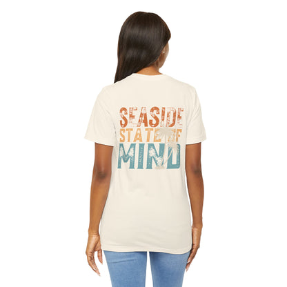 Seaside State of Mine Vintage Retro Coastal T-Shirt — Distressed Text Block Back with Logo Front