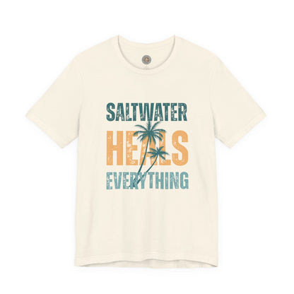 Saltwater Heals Everything Club Vintage Retro Coastal T-Shirt — Distressed Text Block