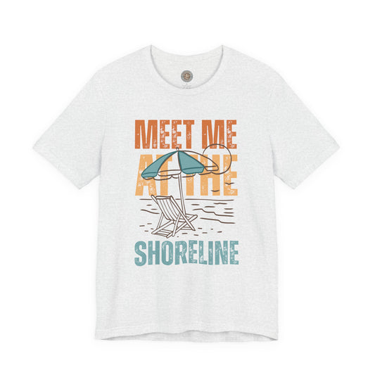 Meet Me at the Shoreline Vintage Retro Coastal T-Shirt — Distressed Text Block